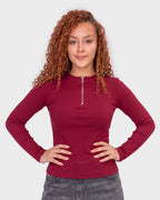 Ribbed Zip-Up Long Sleeve Top