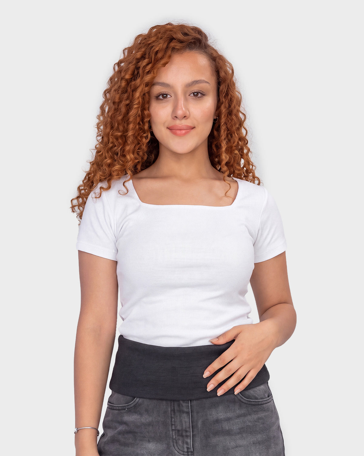 Ribbed Square Neck Half Sleeve Top