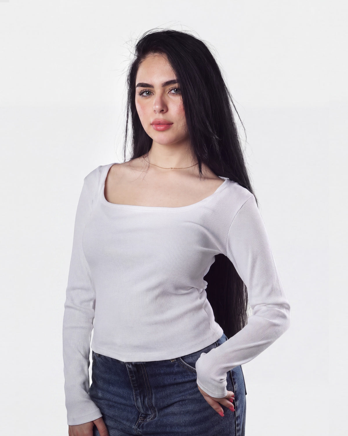Ribbed Square Neck long Sleeve Top