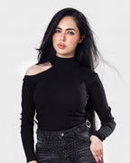 Ribbed Cut-Out Long Sleeve Top