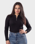 Ribbed Zip-Up Long Sleeve Top