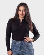 Ribbed Zip-Up Long Sleeve Top