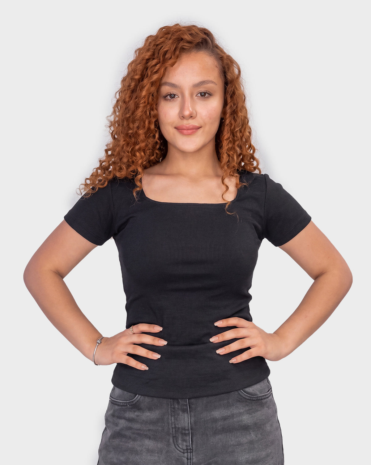 Ribbed Square Neck Half Sleeve Top