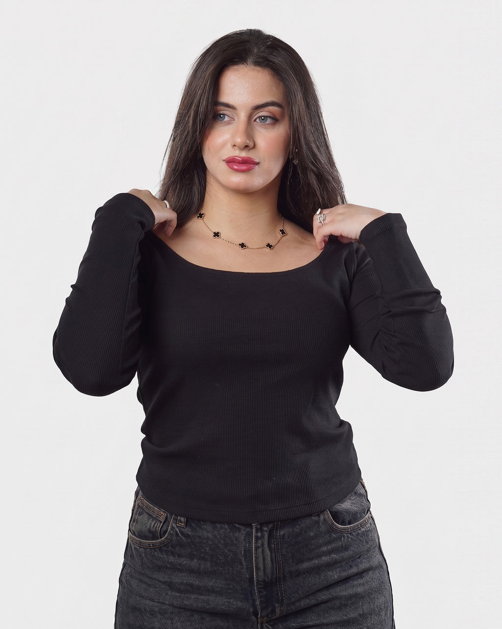 Ribbed Square Neck long Sleeve Top