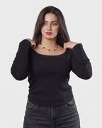 Ribbed Square Neck long Sleeve Top