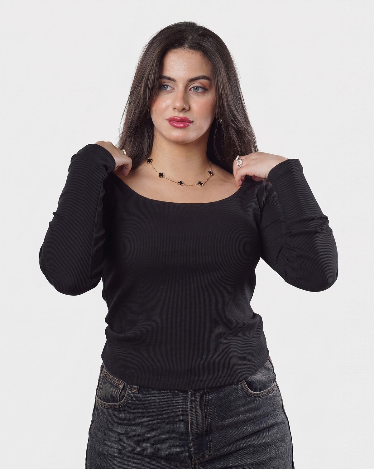 Ribbed Square Neck long Sleeve Top