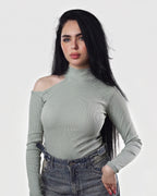 Ribbed Cut-Out Long Sleeve Top