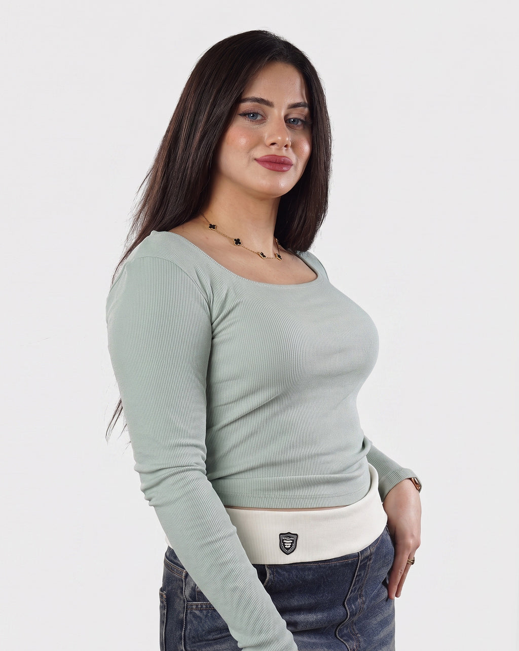 Ribbed Square Neck long Sleeve Top