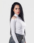 Ribbed Cut-Out Long Sleeve Top