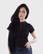 Ribbed Zip-Up half Sleeve Top
