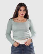 Ribbed Square Neck long Sleeve Top