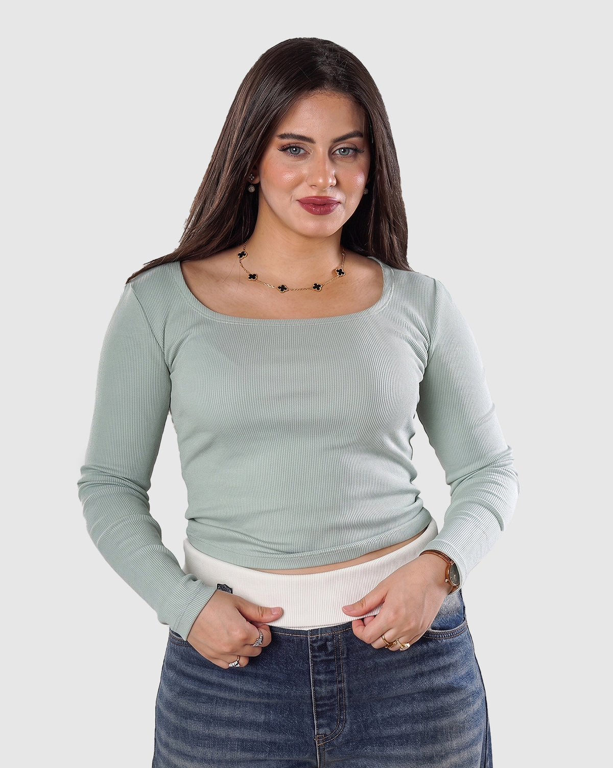 Ribbed Square Neck long Sleeve Top