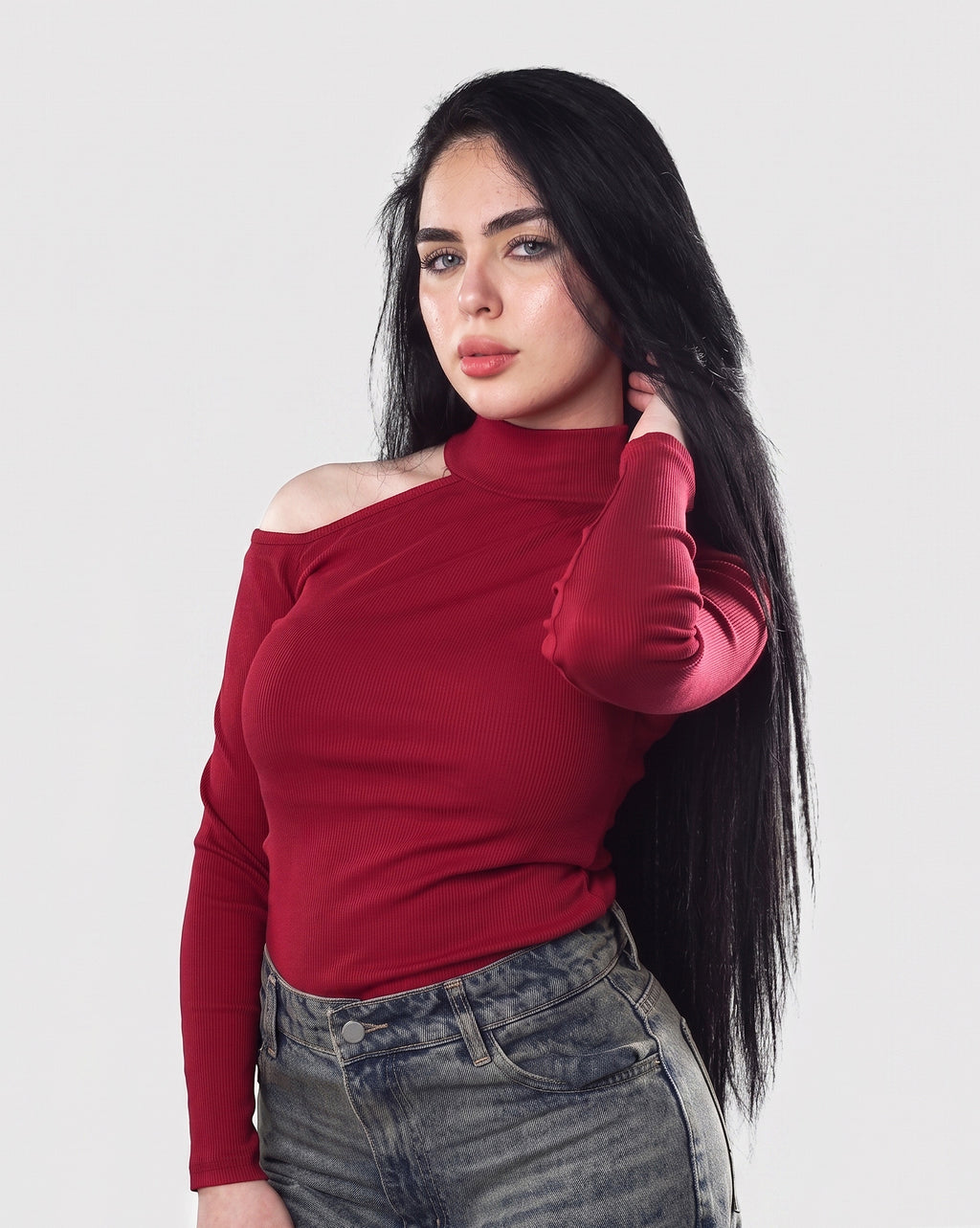 Ribbed Cut-Out Long Sleeve Top