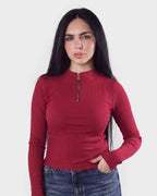 Ribbed Zip-Up Long Sleeve Top
