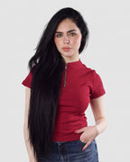 Ribbed Zip-Up half Sleeve Top