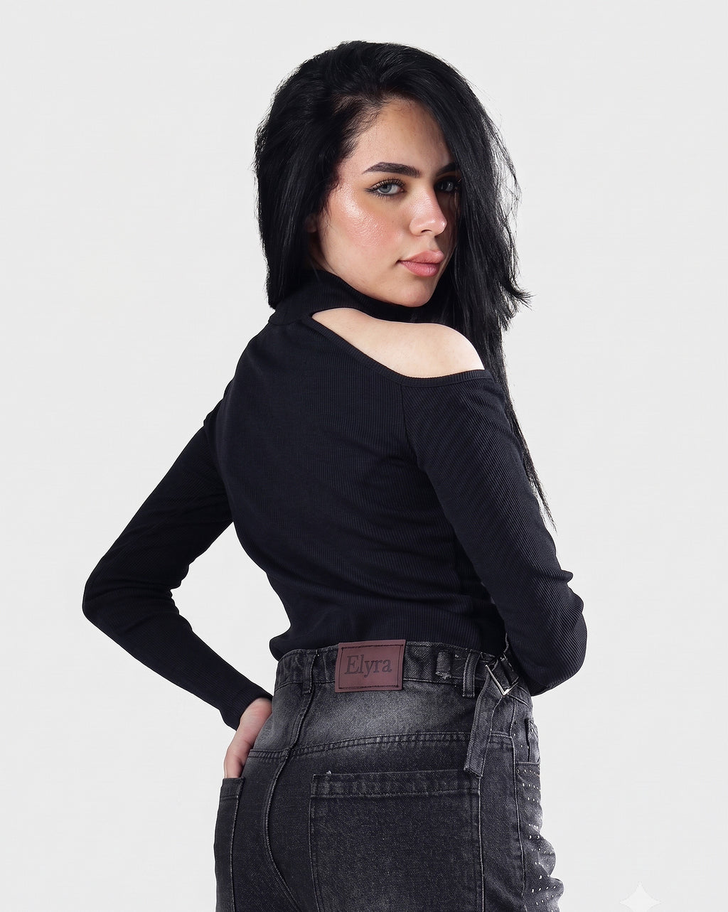 Ribbed Cut-Out Long Sleeve Top