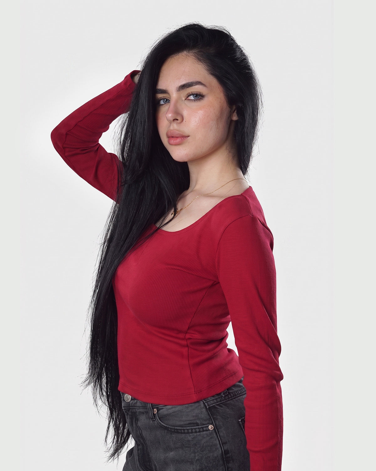 Ribbed Square Neck long Sleeve Top