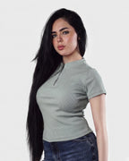 Ribbed Zip-Up half Sleeve Top