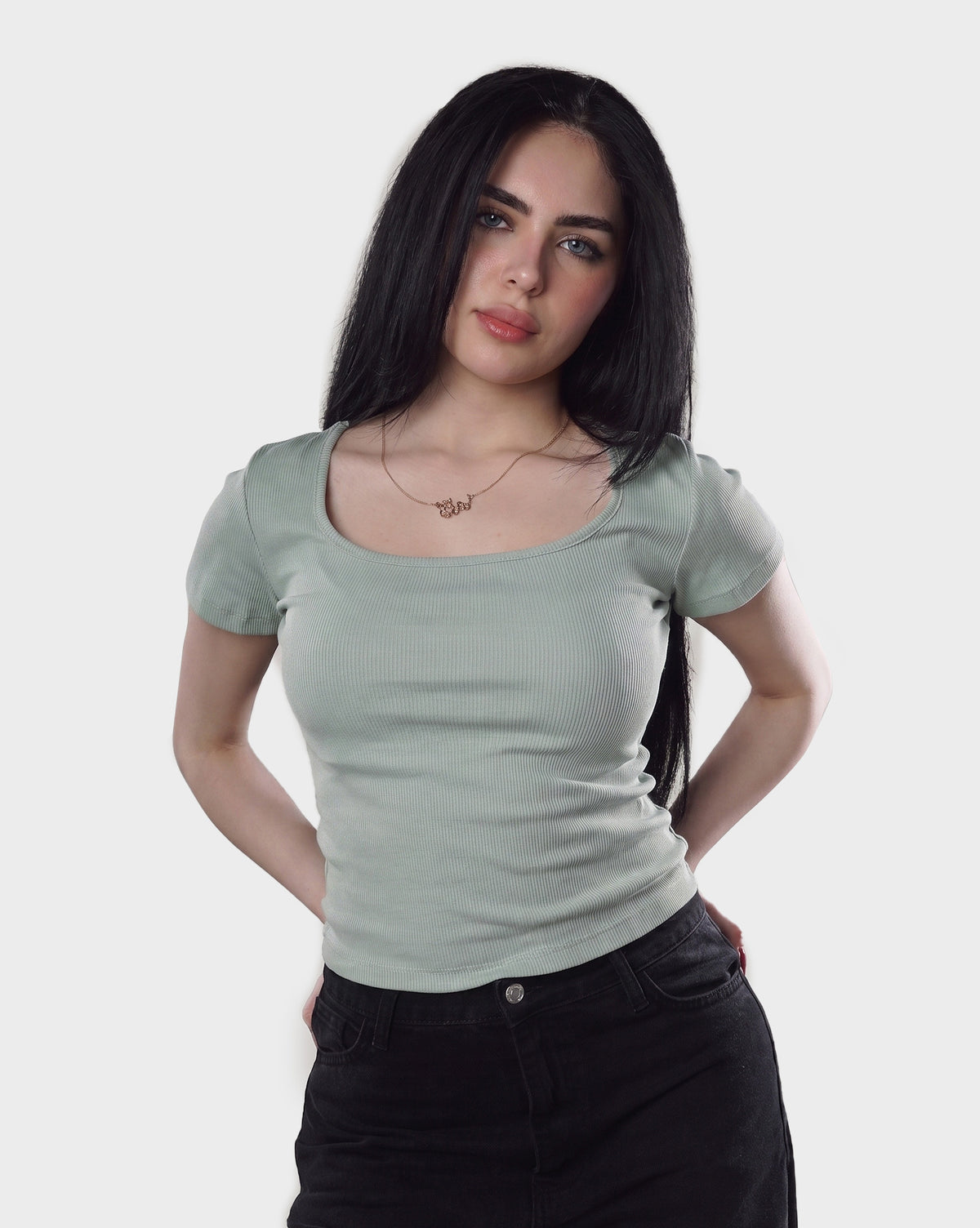 Ribbed Square Neck Half Sleeve Top