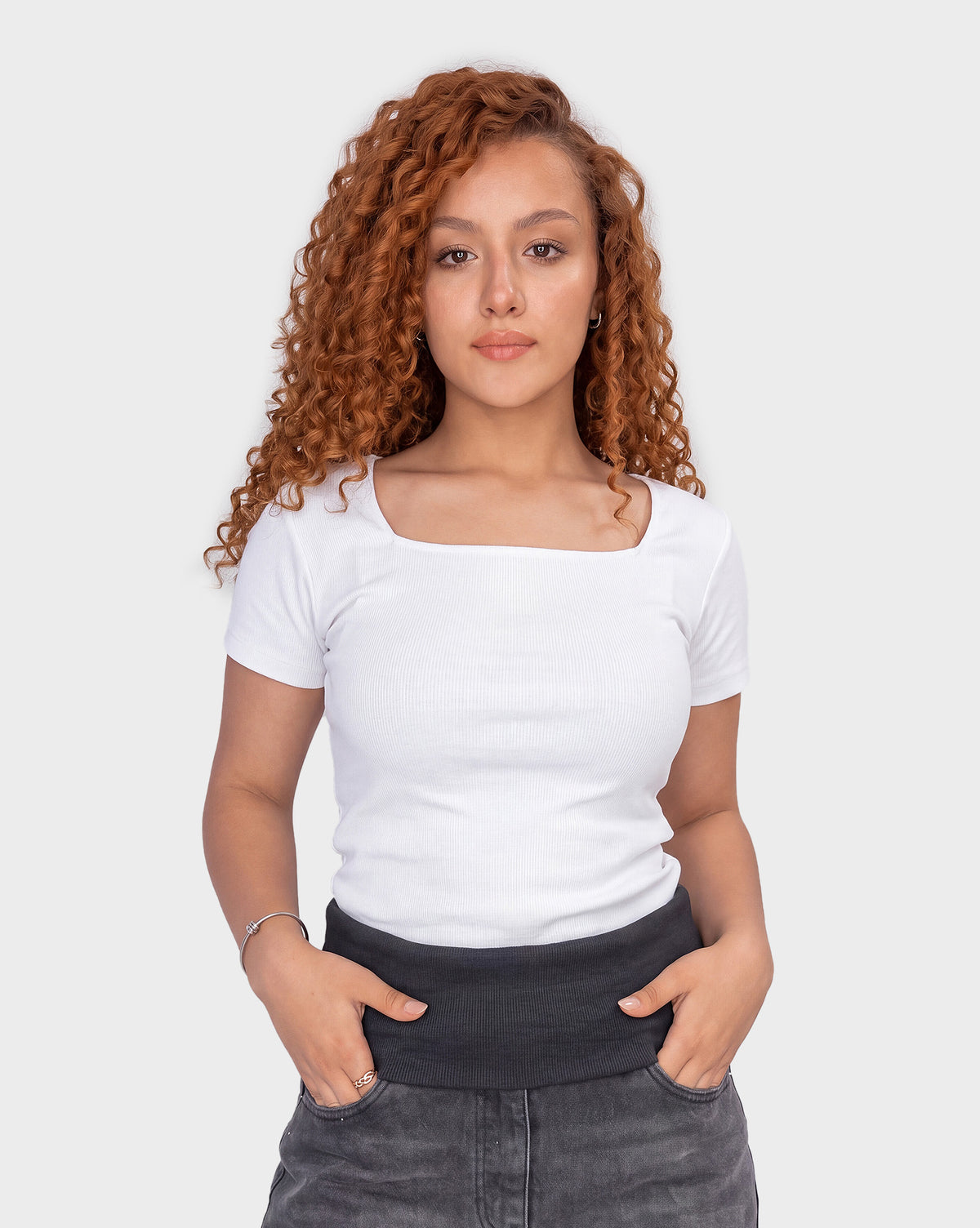 Ribbed Square Neck Half Sleeve Top