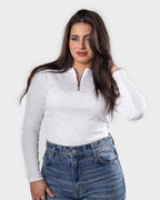 Ribbed Zip-Up Long Sleeve Top