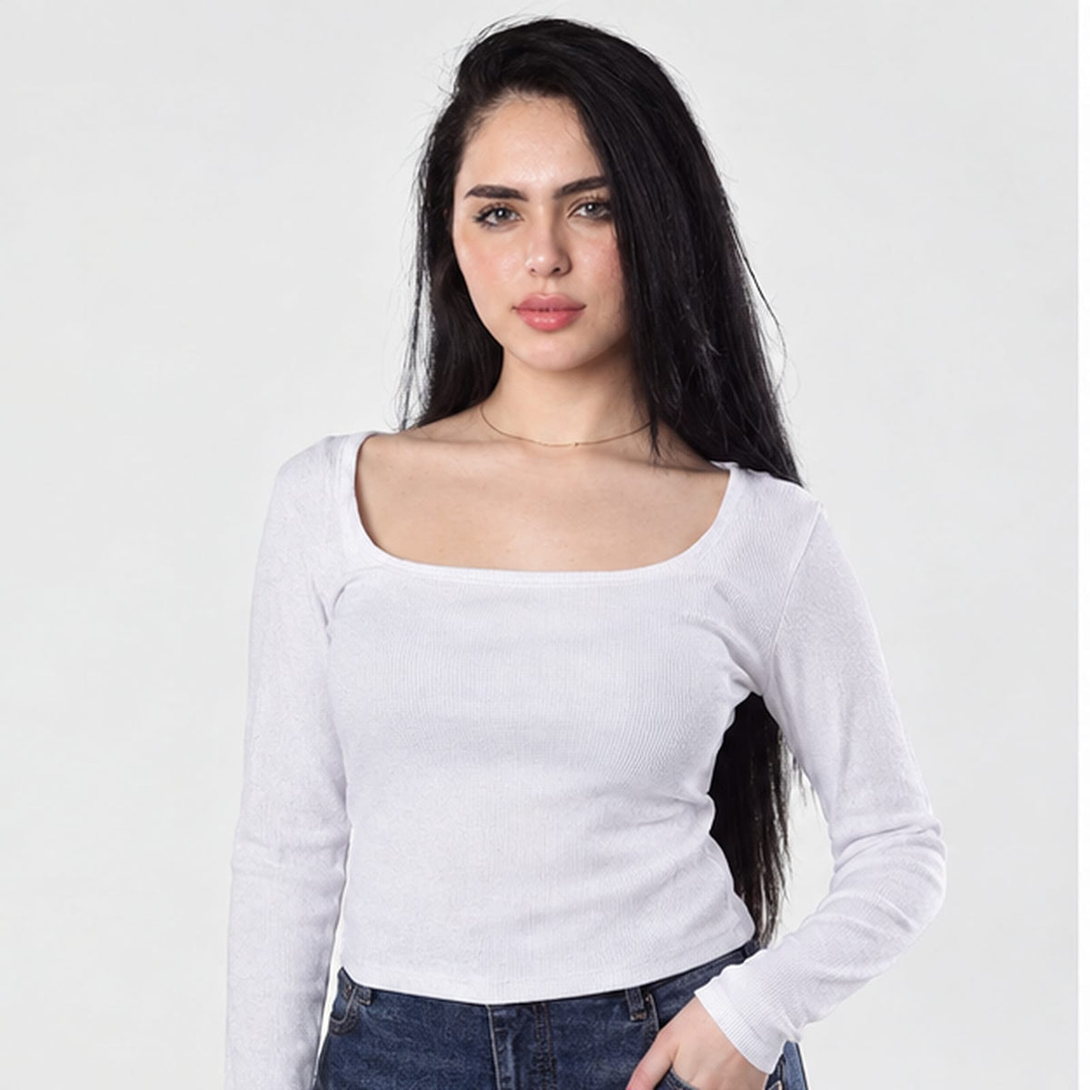 Ribbed Square Neck long Sleeve Top