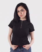 Ribbed Zip-Up half Sleeve Top