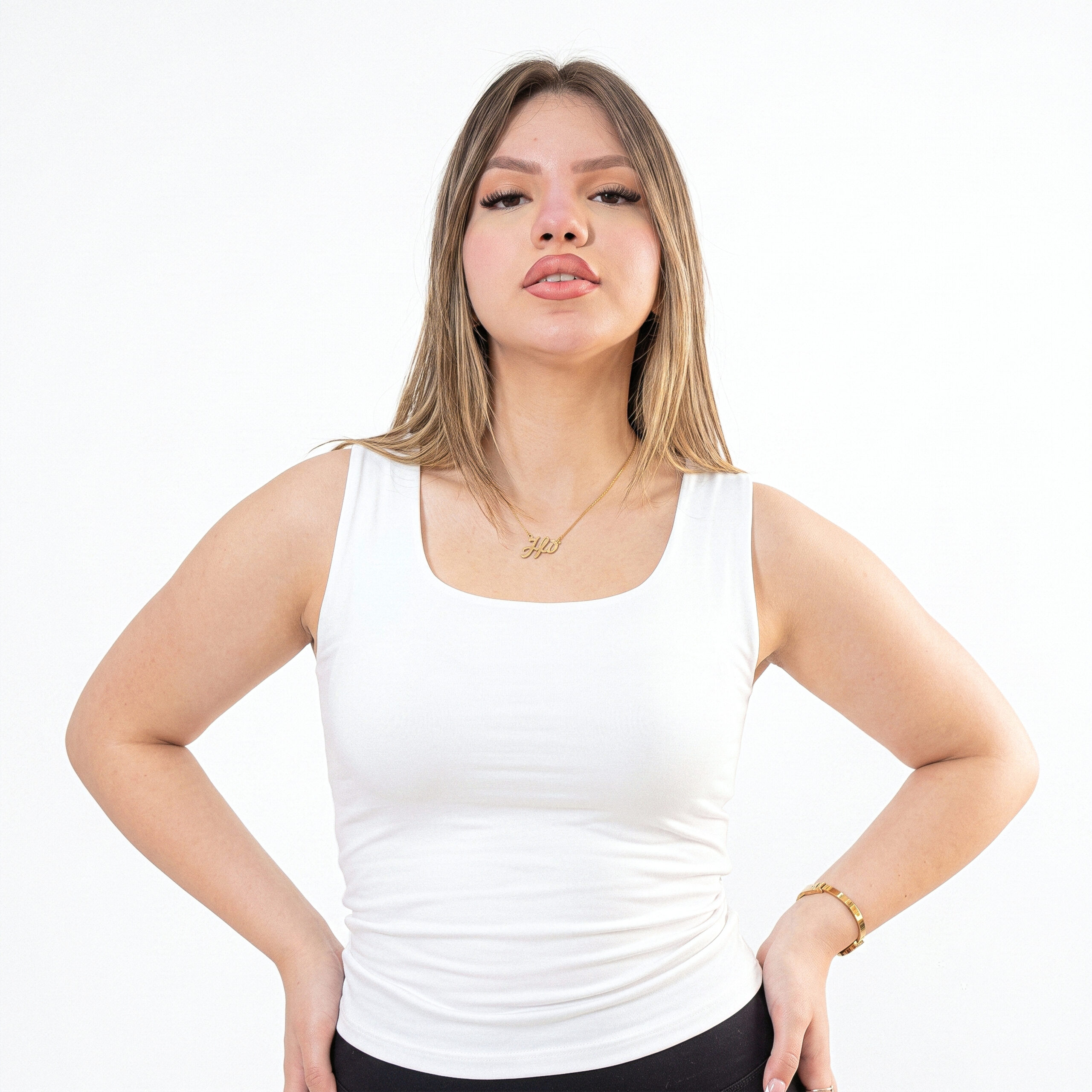Basic Fitted U Tank Top - Gray