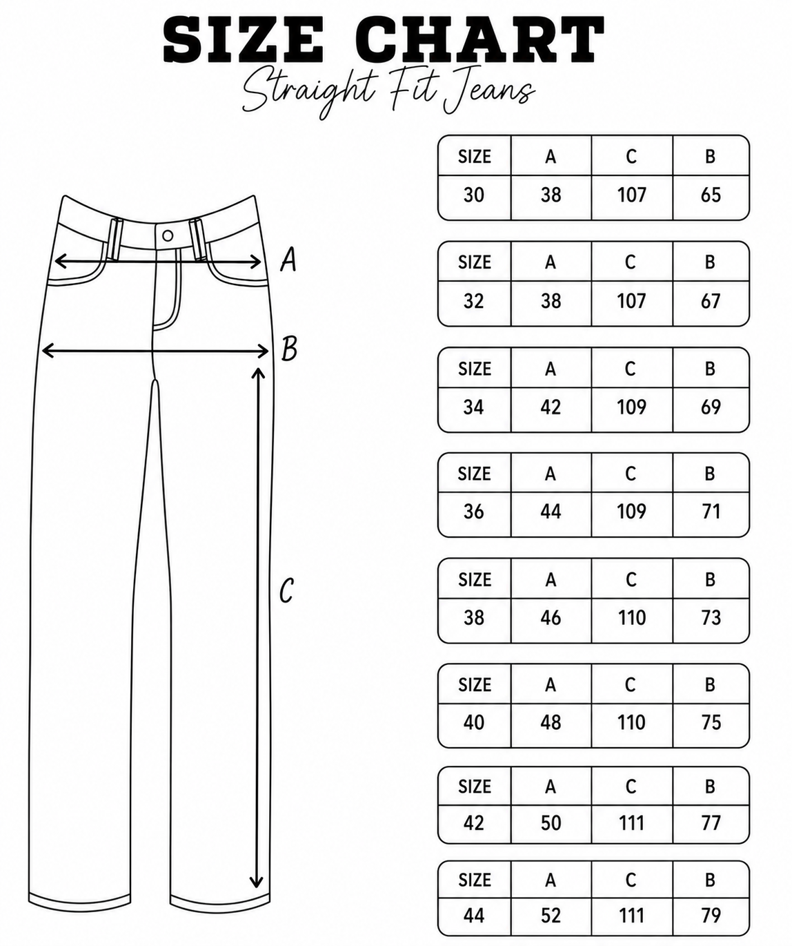Aria Relaxed Wide Leg Jeans size chart