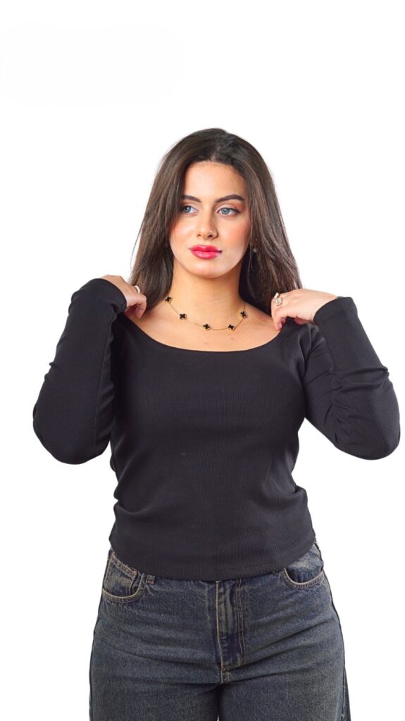 Ribbed Square Neck Long Sleeve Top