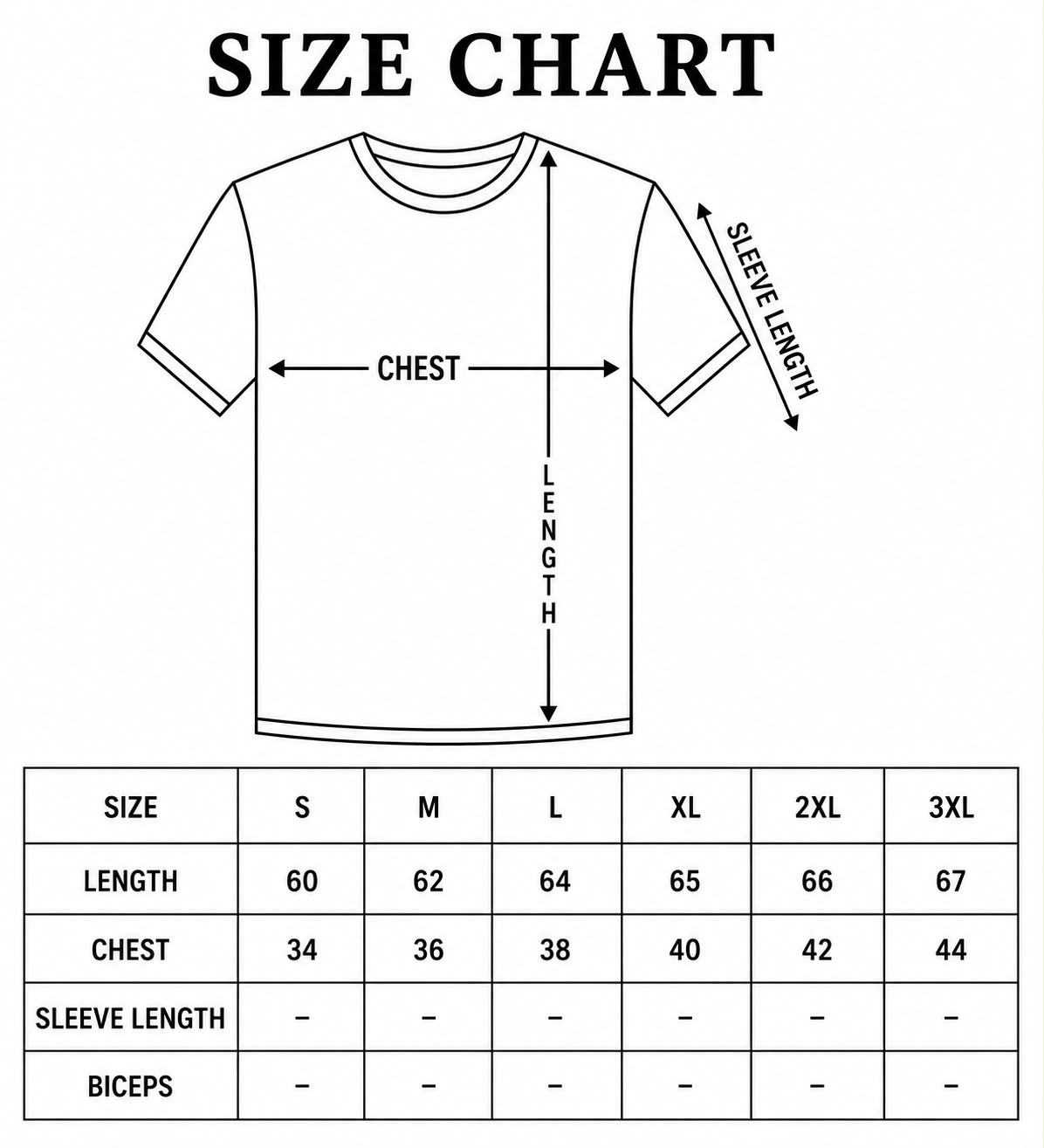 Basic Fitted U Tank Top Size Chart