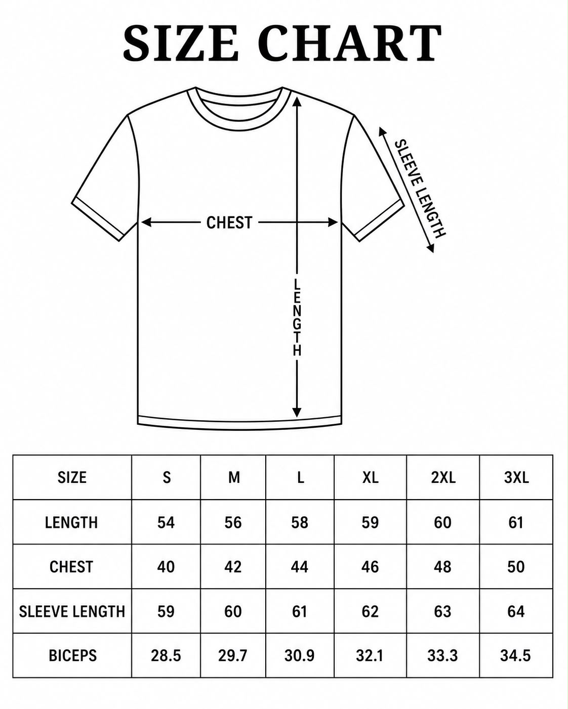 Fitted Long Sleeve Top Size Chart